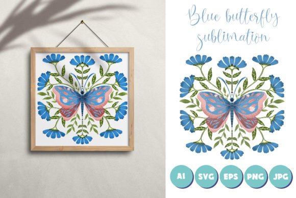 Blue Floral Butterfly Sublimation Graphics & Crafts
