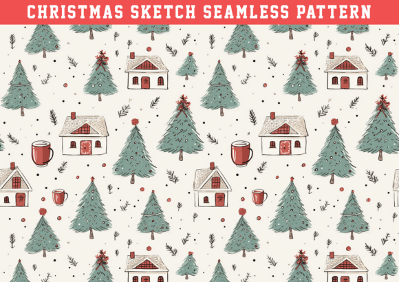 Christmas Sketch Seamless Pattern: Graphics & Patterns Review