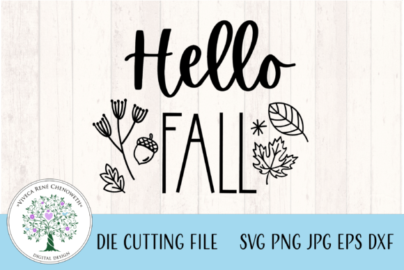 Hello Fall Wording with Autumn Leaves Graphics