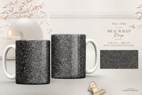 Mug Sublimation Boho Grey Gold Cork Graphics