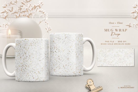 Mug Sublimation Boho White Gold Cork Graphics