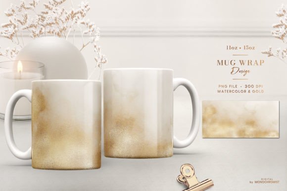 Mug Sublimation Wrap Watercolor Beige Graphics