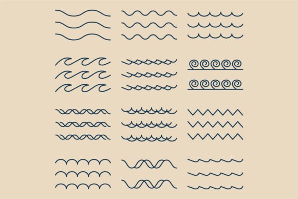 Set Bundle of Wave Logo Icon Line Art Review
